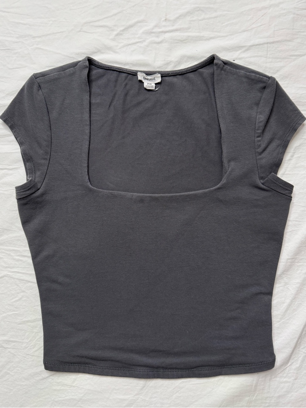 Garage - Charcoal Square Neck Short Sleeve Crop Top